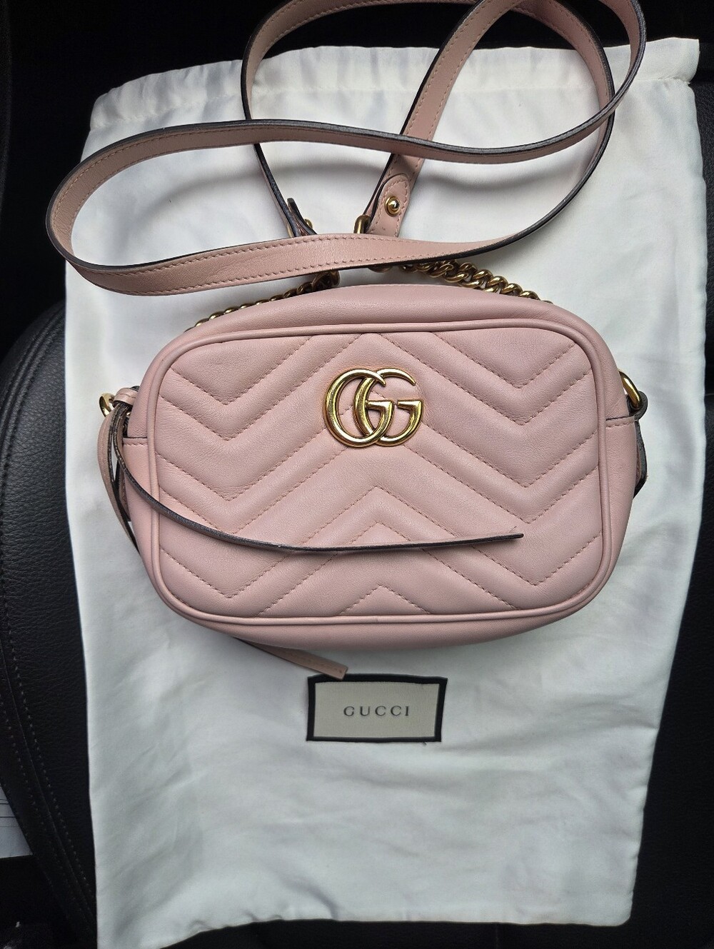 Gucci Pink Chevron Leather Mini Marmont Camera Bag